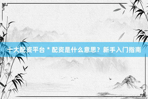 十大配资平台 * 配资是什么意思？新手入门指南