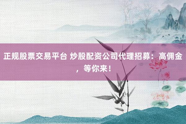 正规股票交易平台 炒股配资公司代理招募：高佣金，等你来！