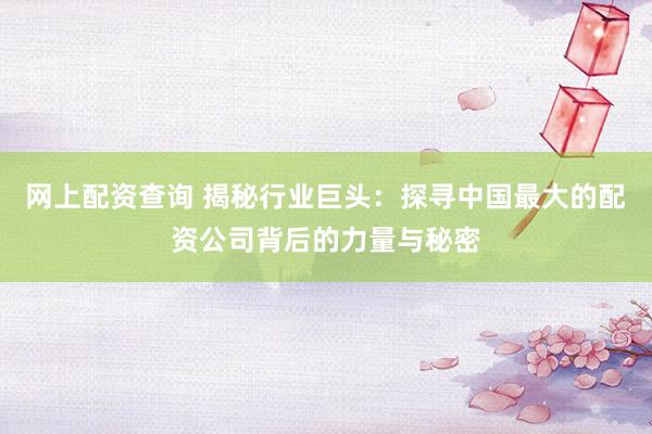 网上配资查询 揭秘行业巨头：探寻中国最大的配资公司背后的力量与秘密