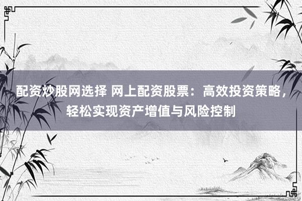 配资炒股网选择 网上配资股票：高效投资策略，轻松实现资产增值与风险控制