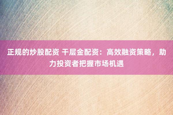 正规的炒股配资 干层金配资：高效融资策略，助力投资者把握市场机遇