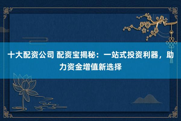 十大配资公司 配资宝揭秘：一站式投资利器，助力资金增值新选择
