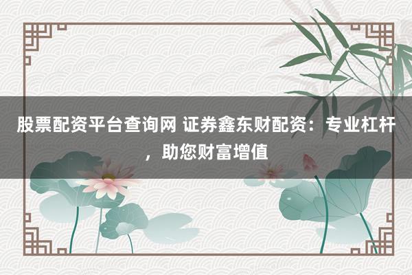 股票配资平台查询网 证券鑫东财配资：专业杠杆，助您财富增值