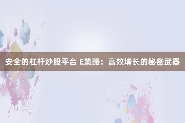 安全的杠杆炒股平台 E策略：高效增长的秘密武器