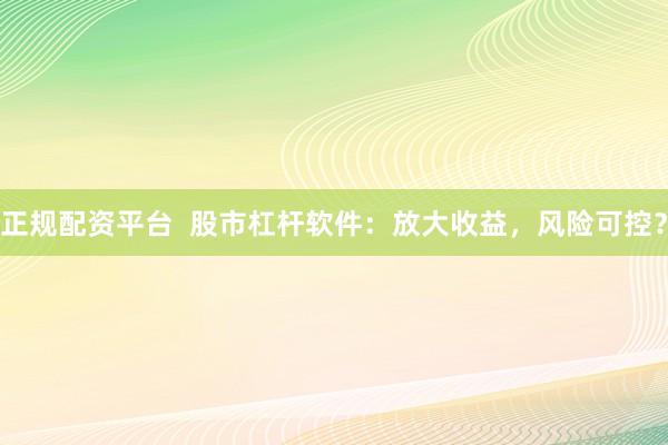 正规配资平台  股市杠杆软件：放大收益，风险可控？