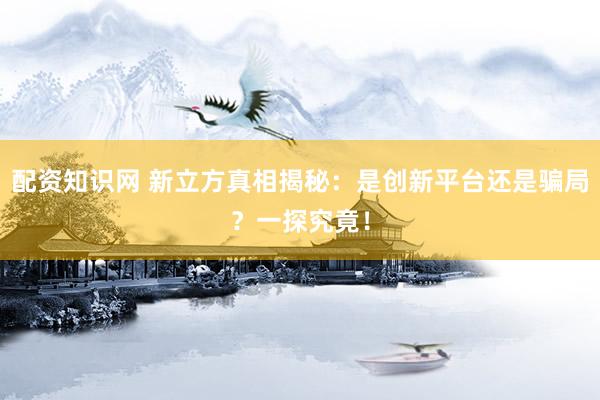 配资知识网 新立方真相揭秘：是创新平台还是骗局？一探究竟！