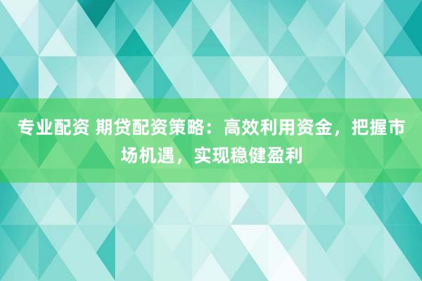专业配资 期贷配资策略：高效利用资金，把握市场机遇，实现稳健盈利