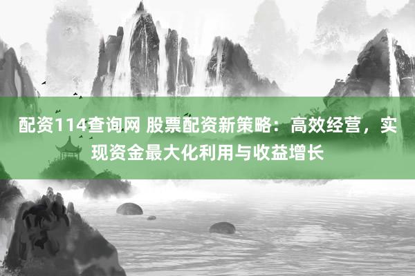 配资114查询网 股票配资新策略:高效经营,实现资金最大化利用与收益增长