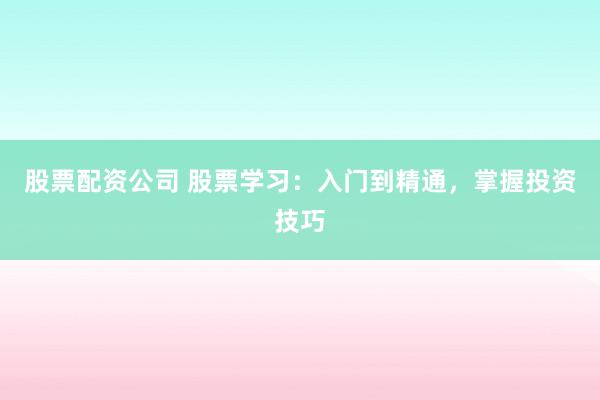 股票配资公司 股票学习：入门到精通，掌握投资技巧